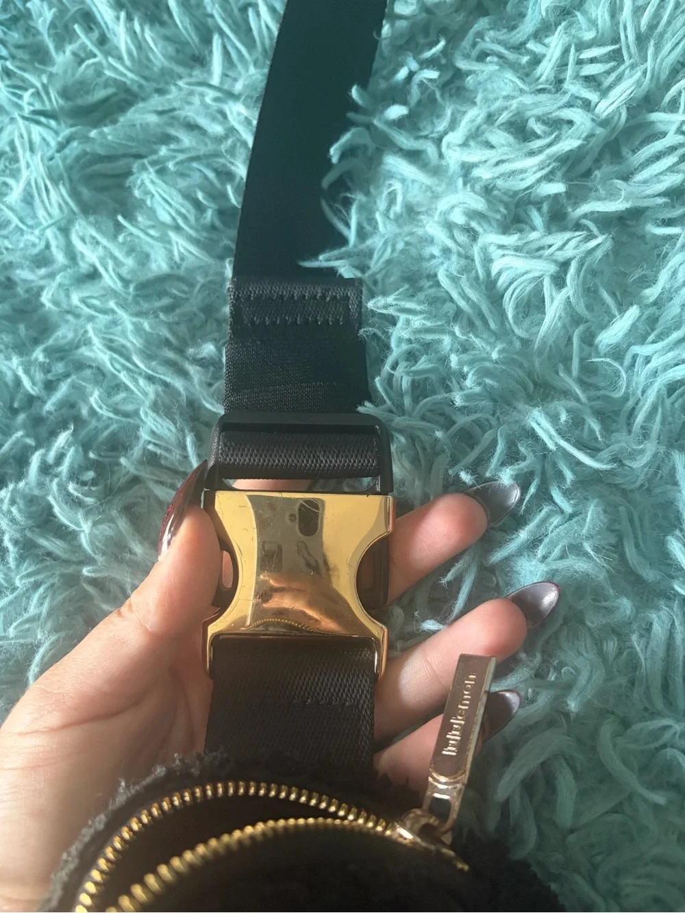 lululemon athletica Black Sherpa Belt Bag with Gold Zipper